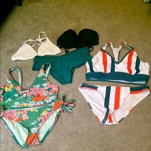 3 bikini sets in size Medium, greens & oranges